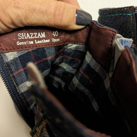 L’Artiste Shazzam Hand Painted Navy Leather Ankle Boots Boho Luxe EU 40 - Picture 9 of 11